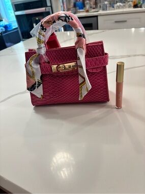 & Other Stories Pink Textured Mini Top-Handle Bag with Scarf Wrap